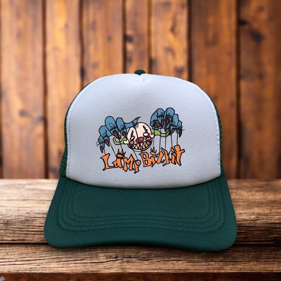Limp Bizkit Mens Trucker Hat Green Snapback Rap Metal Retro Logo Baseball Cap - Picture 1 of 4